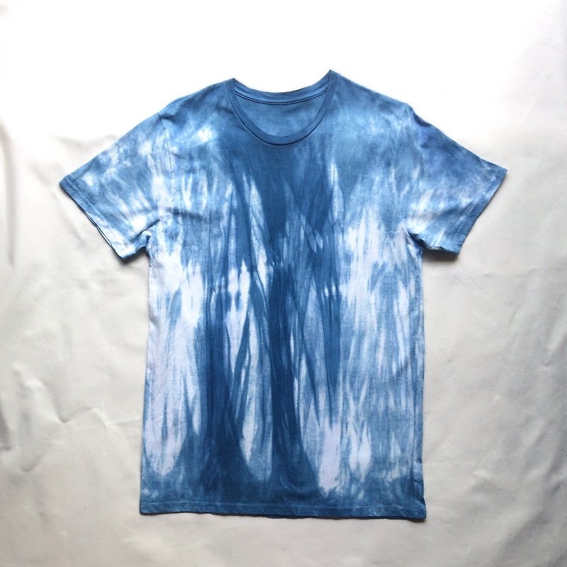 Waterfall No.2 Shibori - Indigo dyed 藍染 organic cotton size L - 女 T 恤 - 棉．麻 藍色
