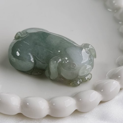 緣圓翡翠 冰起膠福氣福豬吊墜 | 天然緬甸玉A貨翡翠