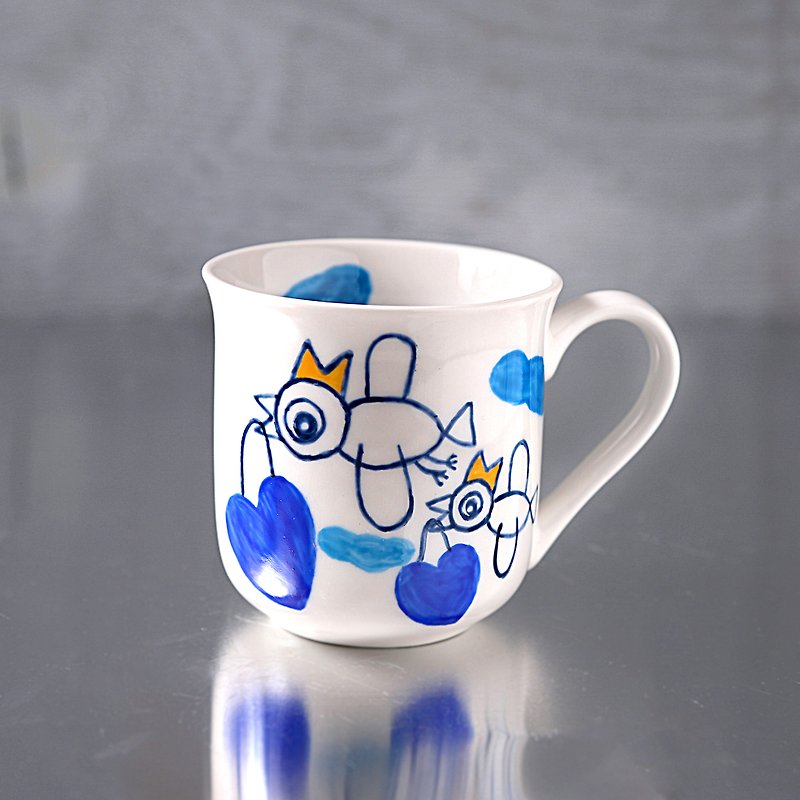 Happy birds ・ mug4 - แก้วมัค/แก้วกาแฟ - เครื่องลายคราม สีน้ำเงิน
