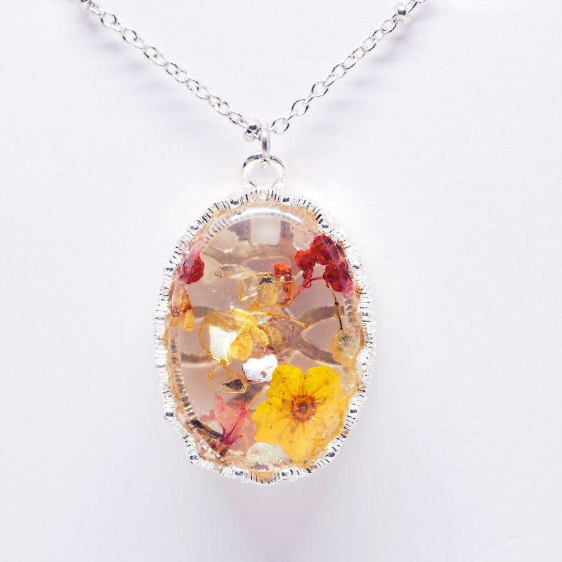 「OMYWAY」Hand Made Dried Flower Resin Necklace - Chokers - Plants & Flowers Pink