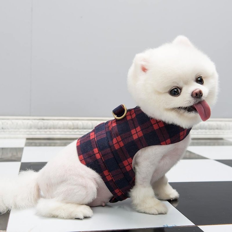 胸背衣 玩色計畫-經典不敗 黑紅格紋 XS (S/M/L完售) - 寵物衣服 - 棉．麻 