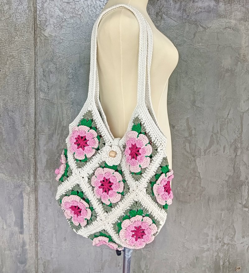 Granny Square flower lover Bag - 手提包/手提袋 - 棉．麻 