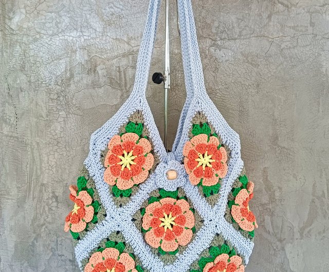 グラニーバッグ 花柄モチーフ トートバッグ グラニースクエアの花バッグ - ショップ siriwanbag トート