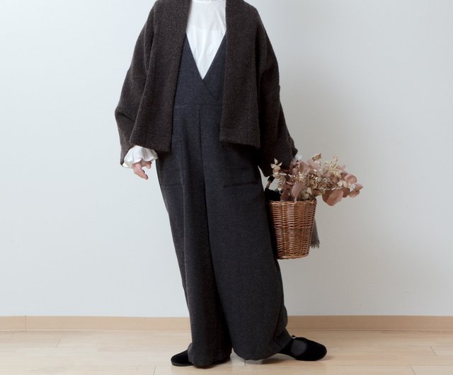 Winter cache-coeur overalls wide pants - wool herringbone/charcoal