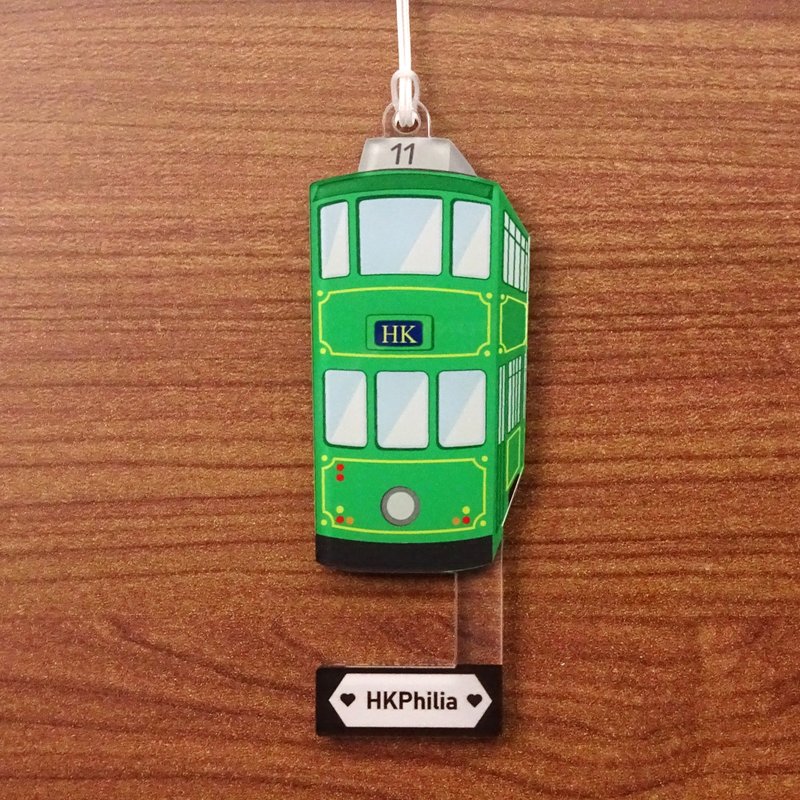 Love Hong Kong - Hong Kong support. Mobile phone holder key chain - tram - Phone Stands & Dust Plugs - Acrylic Green