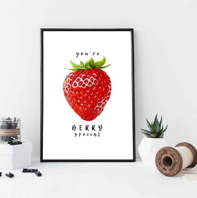 【Strawberry】Limited Edition Watercolor Print. Couple Lovers Valentine's Gift. - โปสเตอร์ - กระดาษ 