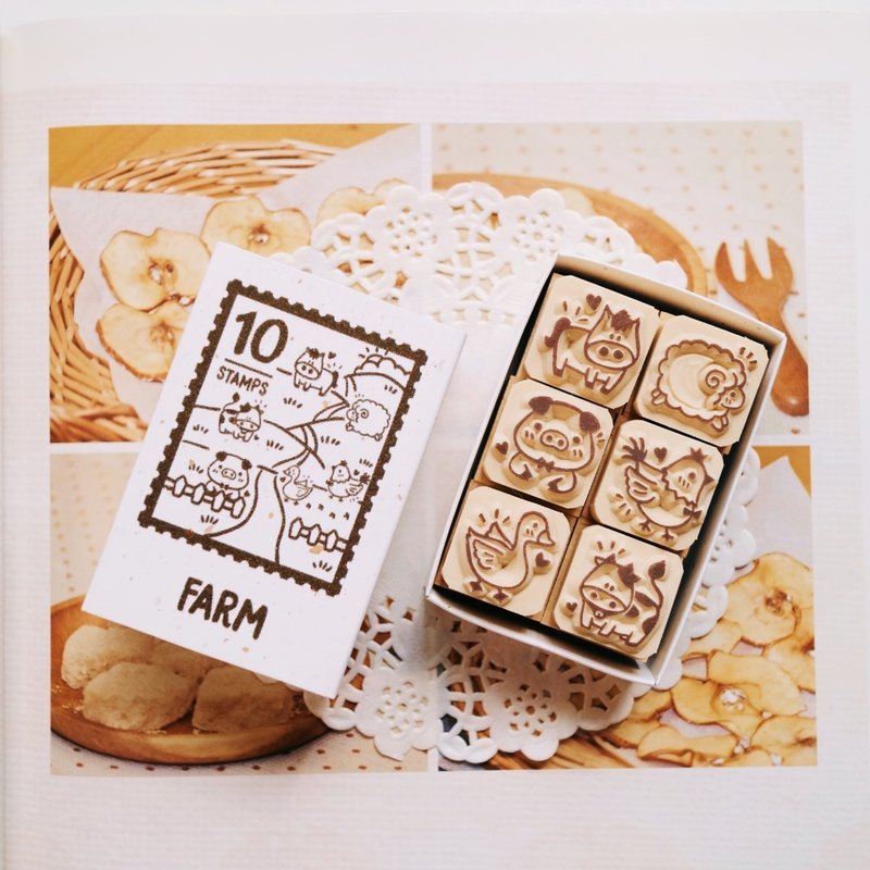 Handbook stamp- V10 farm series matchbox small seal 2X2cm (6 styles) - ตราปั๊ม/สแตมป์/หมึก - ยาง สีนำ้ตาล