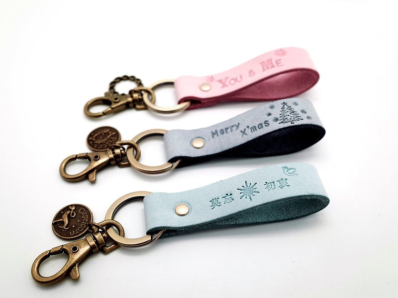 Leather Keychain , Keyring (12 colors / engraving service) - Keychains - Genuine Leather Blue