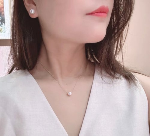 Maison de lumin 光域路路通18K黃金天然淡水珍珠真珠項鍊耳釘7.5-8.5mm簡約設計