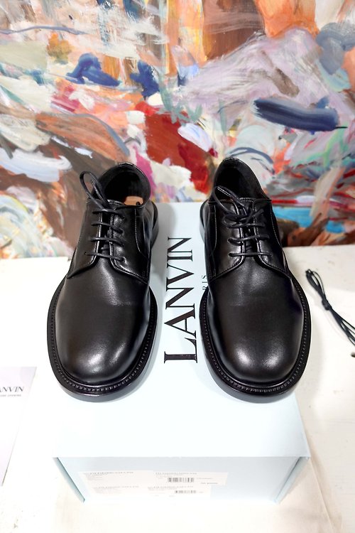 Travel Genius 中古店 法國名牌LANVIN 黑色小羊皮真皮鞋上班西裝鞋 43號碼 超軟熟鞋踝