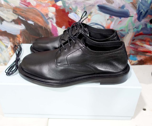 French famous brand LANVIN black lambskin leather shoes work suit