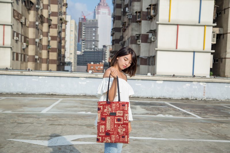Japanese carry stick / wine red Khaki/ simple handbag shoulder bag canvas bag - Messenger Bags & Sling Bags - Cotton & Hemp 