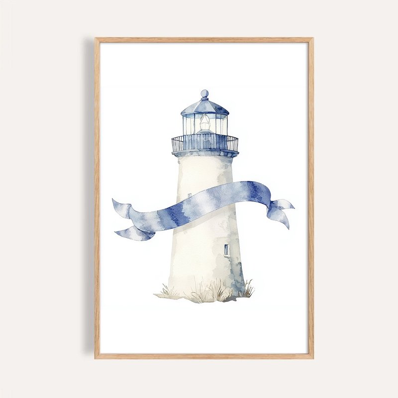 藍帶燈塔 Blue Ribbon Lighthouse / 童話系列海洋插畫 - 海報/掛畫/掛布 - 紙 
