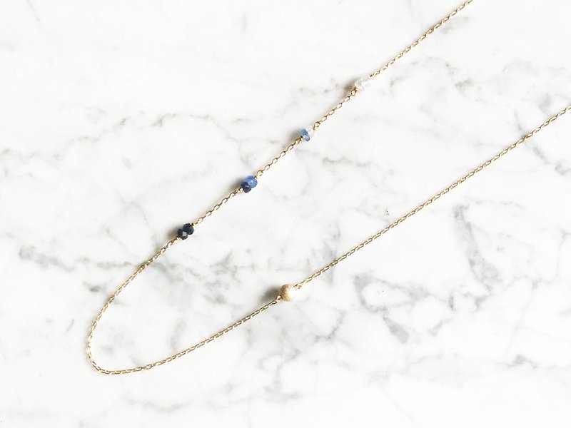 Union models "leisurely blue dream island" gradient blue sea gold point of the United States 14K gold (14KGF) asymmetric minimal clavicle chain - Collar Necklaces - Gemstone 