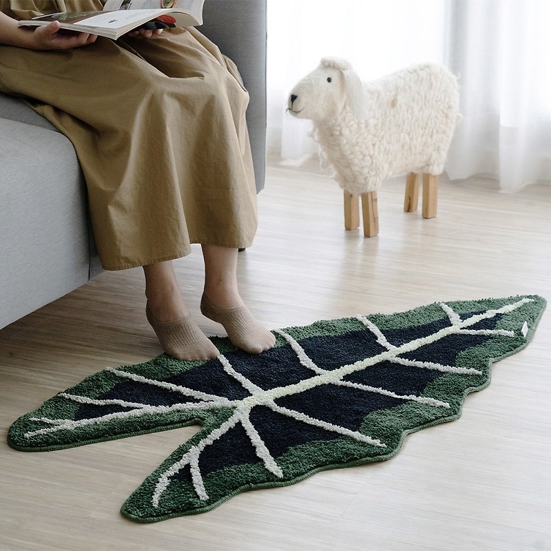Velvet Leaf Guanyin Lotus - Three-dimensional flocking floor mat/plant-shaped floor mat/three-dimensional flocking carpet/plant carpet - พรมปูพื้น - เส้นใยสังเคราะห์ สีเขียว