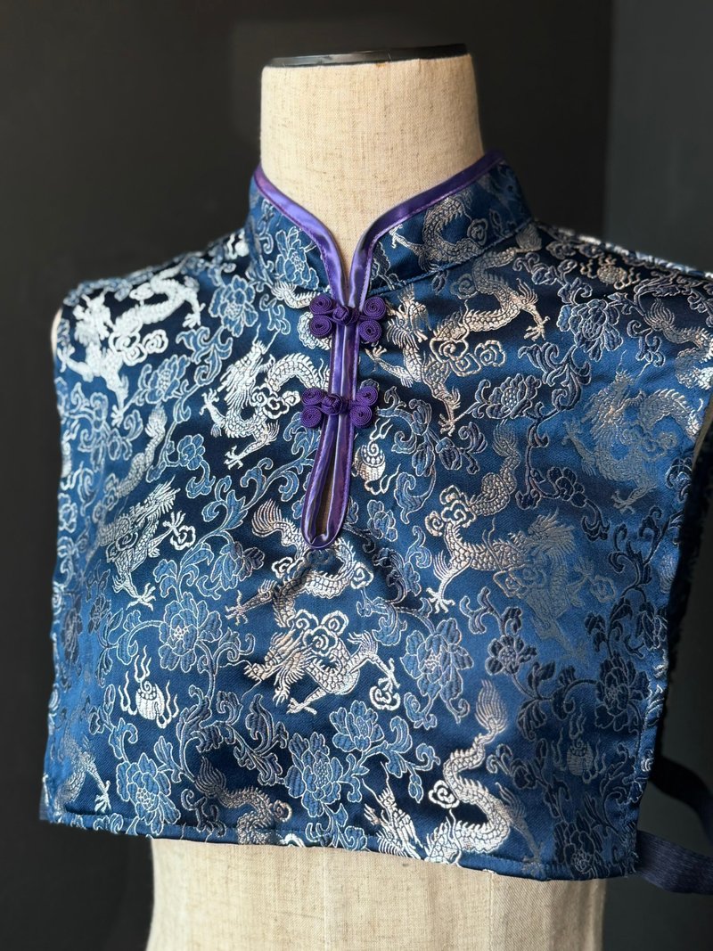 チャイナカラーつけ衿　/ドラゴン - チャイナドレス - ポリエステル ブルー