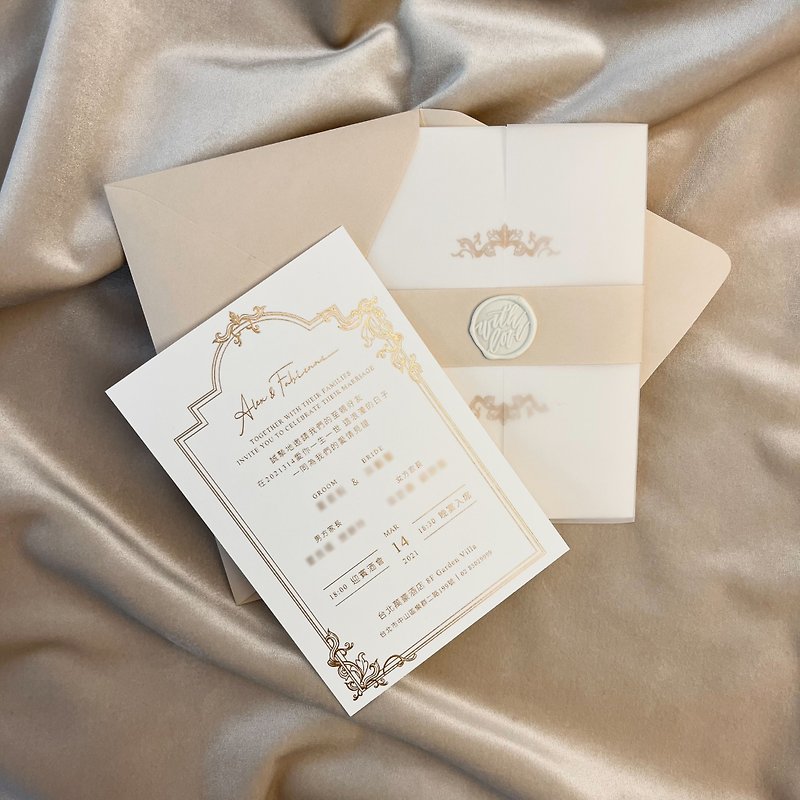 【100 copies】Bare powder light luxury rococo│White cotton card wedding invitation - Cards & Postcards - Paper Gold