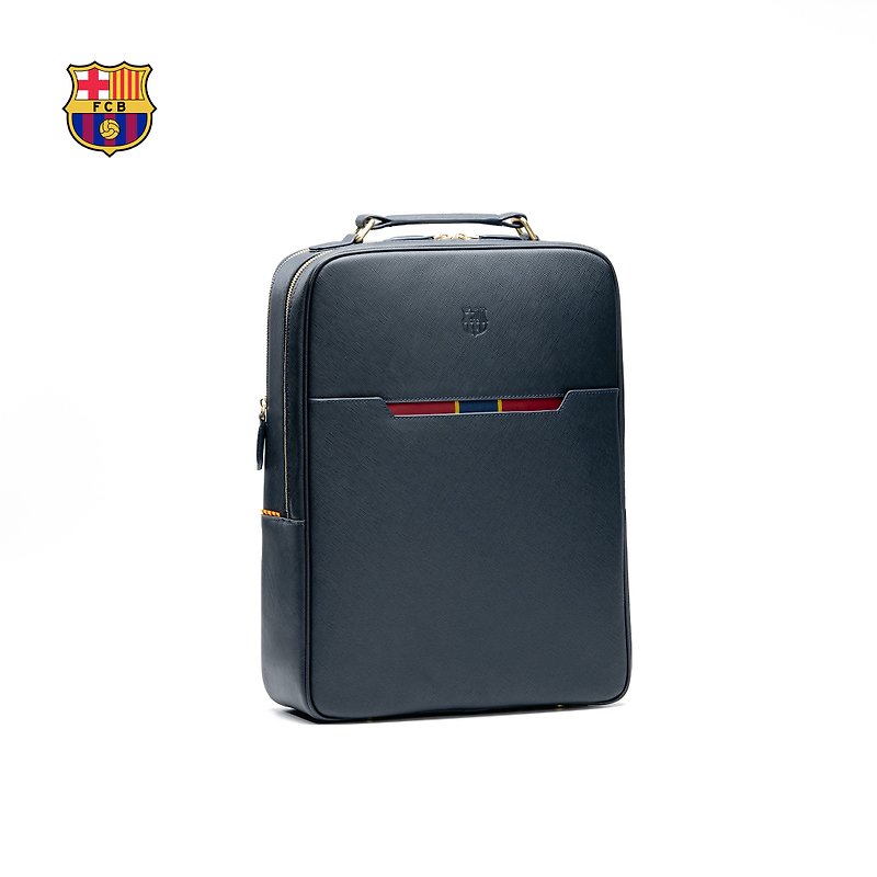 FC Barcelona Double-Zip Leather Backpack - กระเป๋าเป้สะพายหลัง - หนังแท้ สีน้ำเงิน