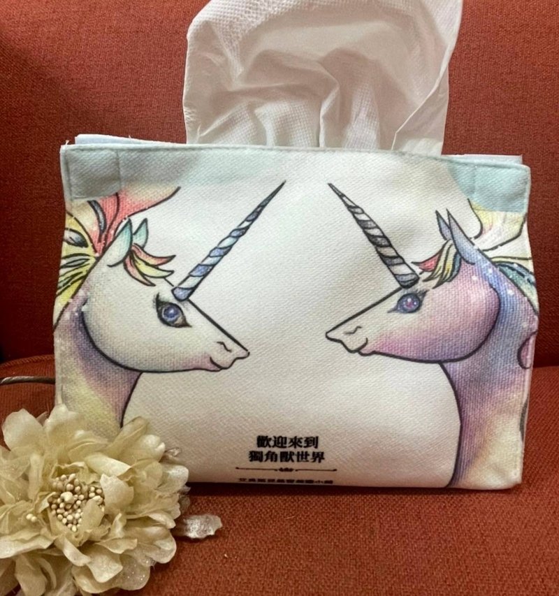 Walking in the Clouds Series-Unicorn Tissue Box - ของวางตกแต่ง - ผ้าฝ้าย/ผ้าลินิน ขาว