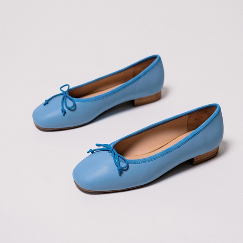 Lewis Walt commuter large size shallow square toe sheepskin bow ballet flats - รองเท้าบัลเลต์ - หนังแท้ หลากหลายสี