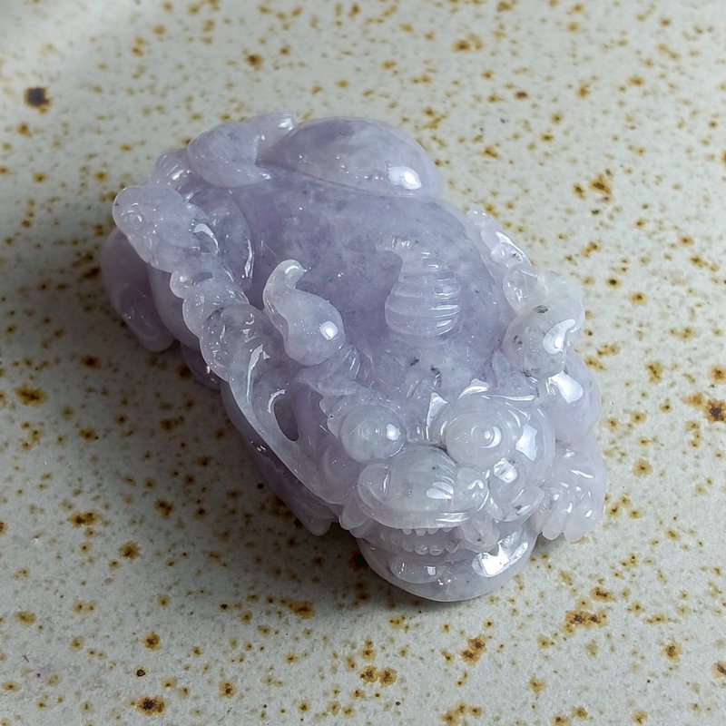 J0128天然翡翠A貨 . 冰糯紫羅蘭飄烏雞貔貅.招財.擺件. - 擺飾/家飾品 - 玉石 