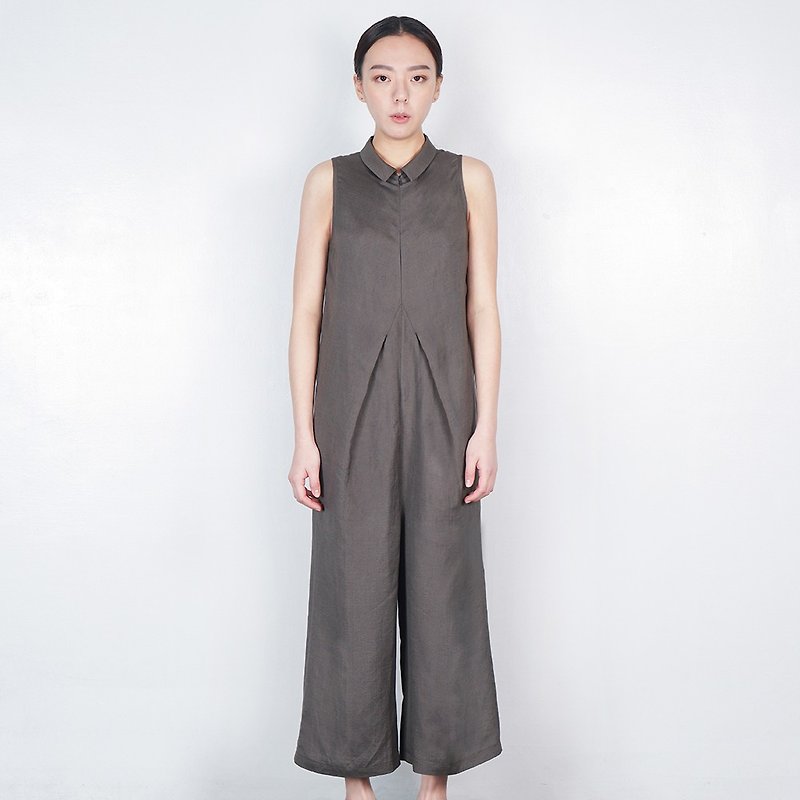 Beveled live-action one-piece pants dark gray - Overalls & Jumpsuits - Cotton & Hemp Gray
