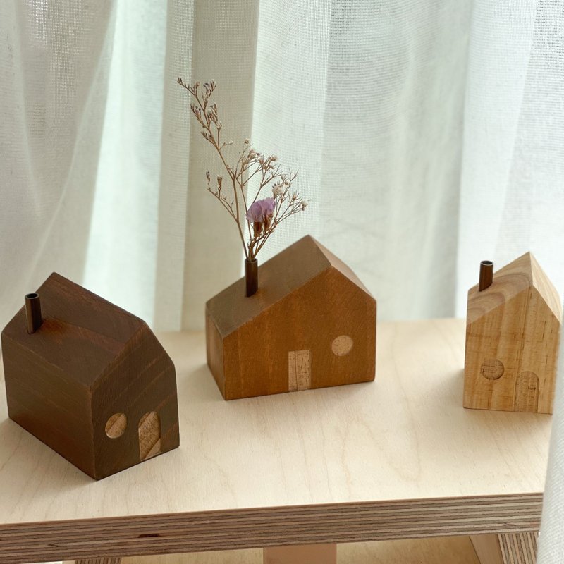 [Wood Cabin Vases wood grain cabin vase combination] home furnishings | layout | vases | - Pottery & Ceramics - Wood Brown