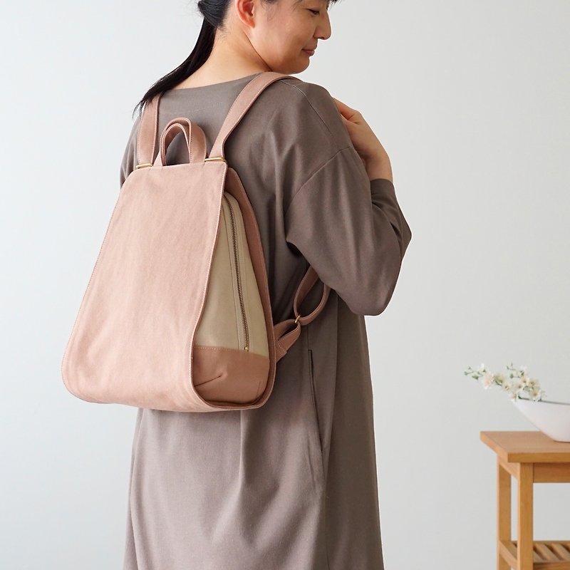 Waffle / pink beige x ivory [Made to order] Trocco canvas bag - Backpacks - Cotton & Hemp Pink