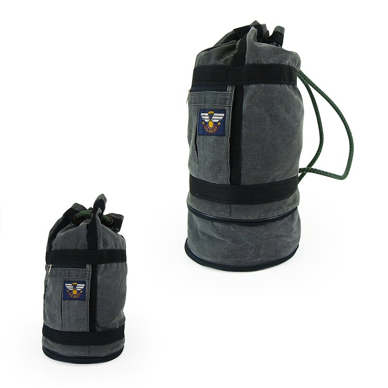 A‧PRANK: DOLLY :: VINTAGE US ARMY Gray Black Boxing Bag - กระเป๋าหูรูด - ผ้าฝ้าย/ผ้าลินิน 
