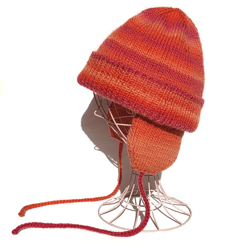 [Knit cap] Gradient flight knit cap ORANGE - หมวก - ขนแกะ สีส้ม