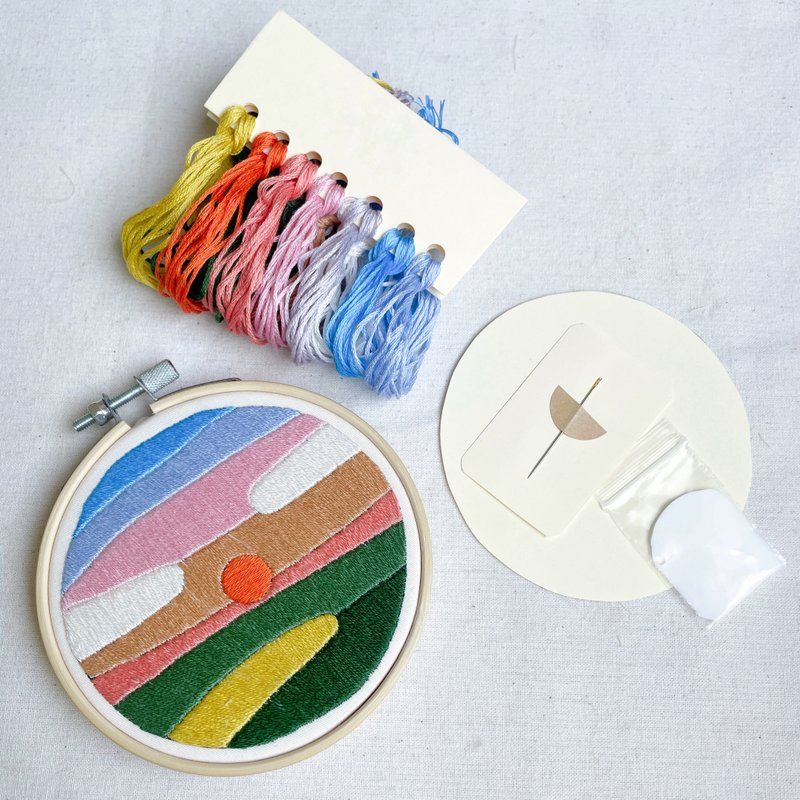 DIY  kit hand embroidery, landscape embroidery, art therapy - 編織/刺繡/羊毛氈/縫紉 - 繡線 多色