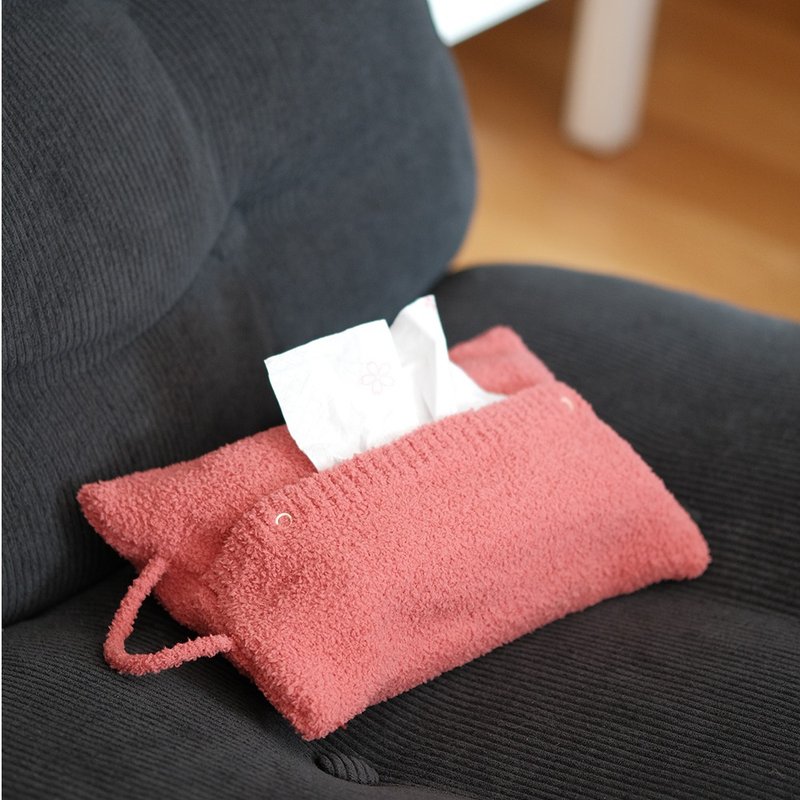 Soft coral red tissue paper decorative bag Christmas winter gift snap design pure black tissue bag - กล่องทิชชู่ - เส้นใยสังเคราะห์ 