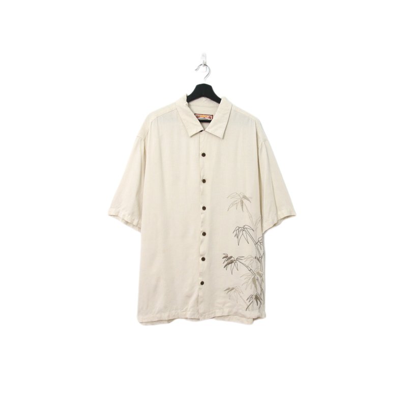 Back to Green-夏威夷襯衫 卡其 側竹林景 ht-06/vintage shirts - 男襯衫/休閒襯衫 - 棉．麻 