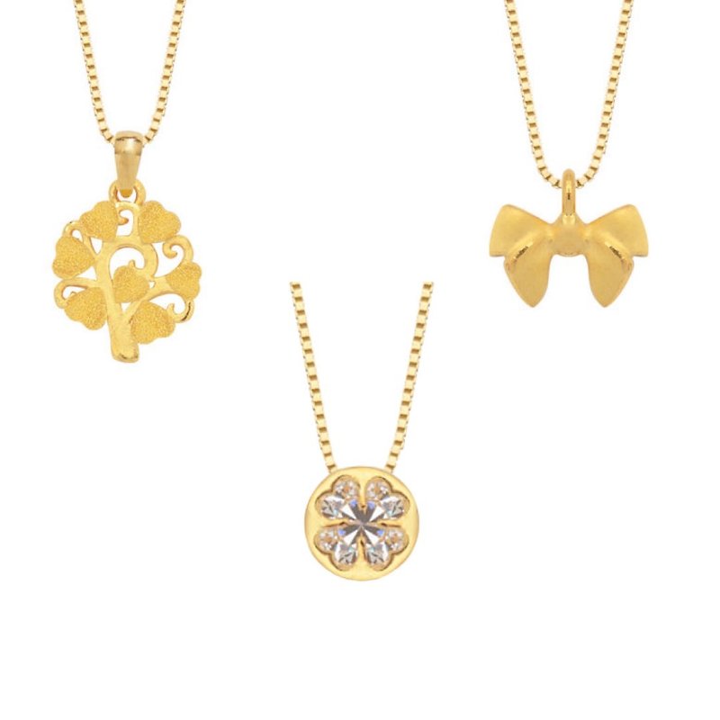 Treasure box gold ornaments 9999 gold pure gold wishing tree. Clover diamond. Velvet bow pendant necklace - สร้อยคอ - ทอง 24 เค สีทอง