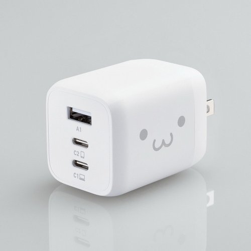 ELECOM ELECOM 65W GaN氮化鎵三孔快速充電器-白笑臉