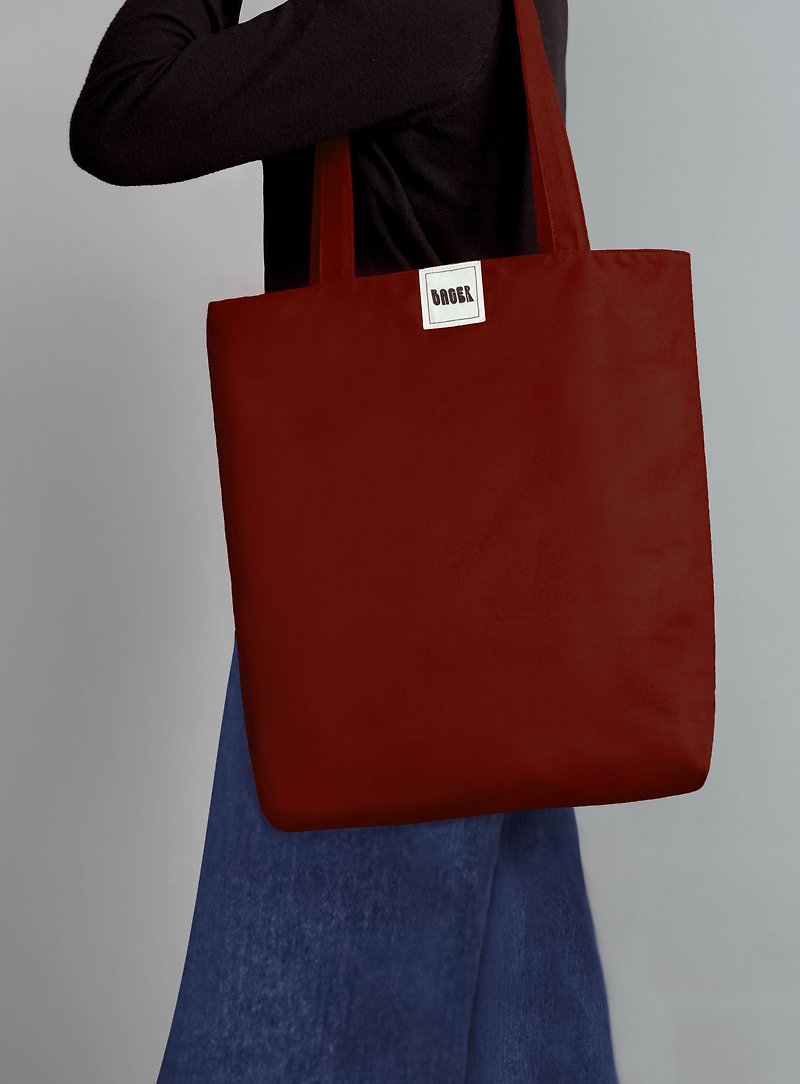 Muji Minimalist Plain Shoulder Canvas Bag (Large) / Coffee Red - กระเป๋าแมสเซนเจอร์ - ผ้าฝ้าย/ผ้าลินิน สีแดง