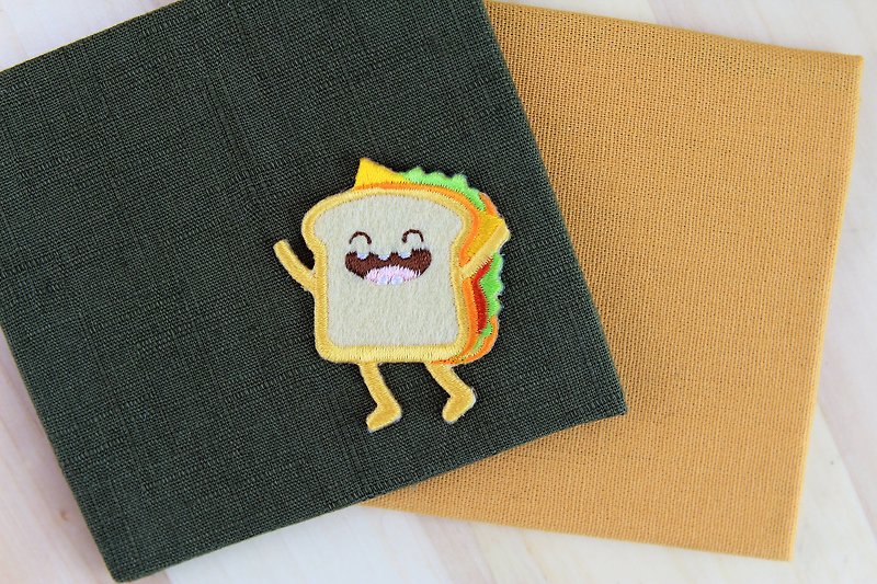 Happy Sandwich Self-adhesive Embroidered Cloth Sticker-Happy Fast Food Series - Knitting, Embroidery, Felted Wool & Sewing - Thread Multicolor