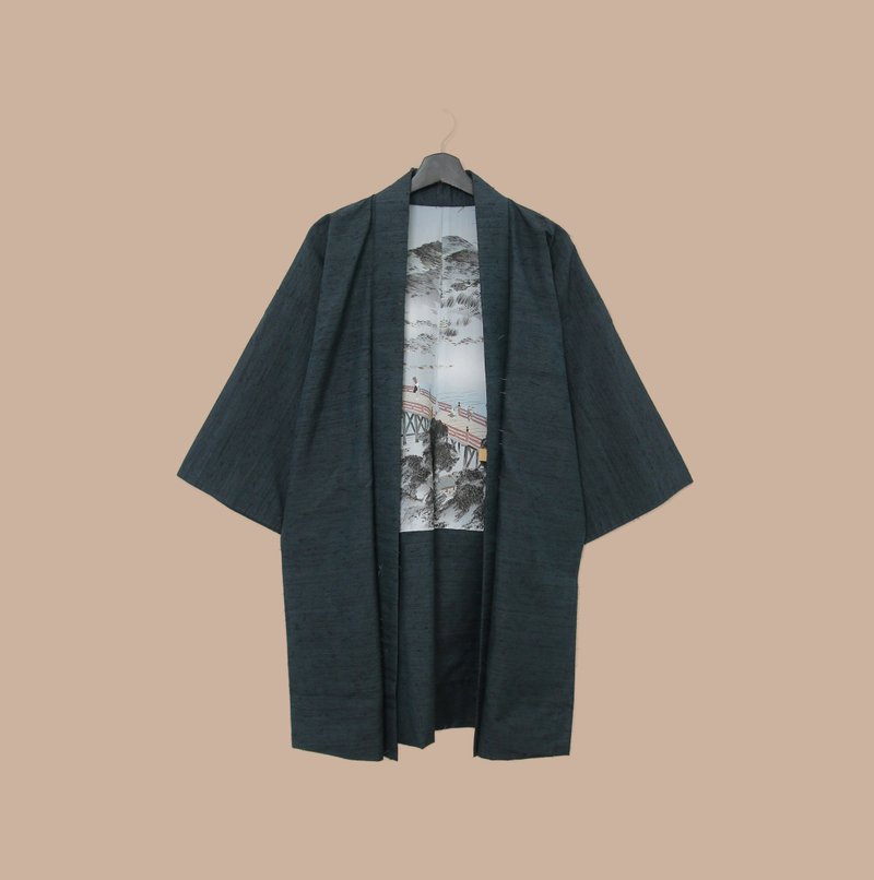 Back to Green-日本帶回羽織 渡江大橋 環山M-39/vintage kimono - 女大衣/外套 - 絲．絹 
