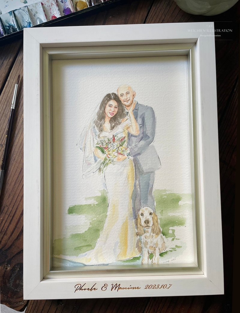 Watercolor hand-painted gift background with blank wooden frame and engraving. Please contact the designer before placing an order. - Customized Portraits - Paper 