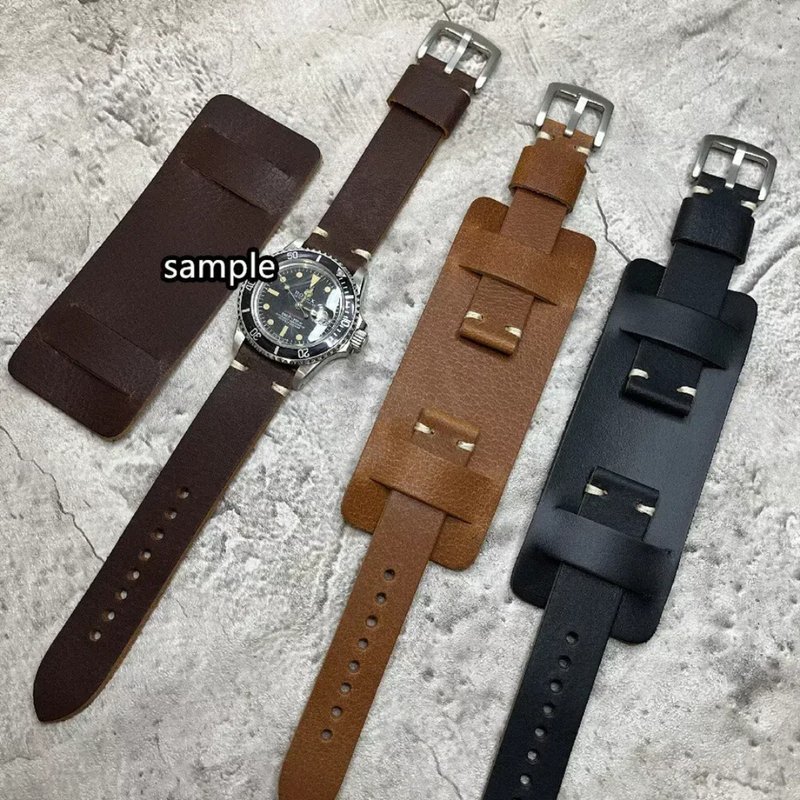 Timeless Bund Style Retro Handmade Genuine Leather Men's Watch Strap with Leather Holder 18/20/22/24MM - Watchbands - Genuine Leather Multicolor