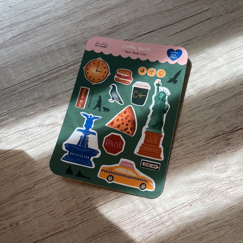 New York Sticker Sheet 紐約系列貼紙組-Coffee Break - 貼紙 - 紙 綠色