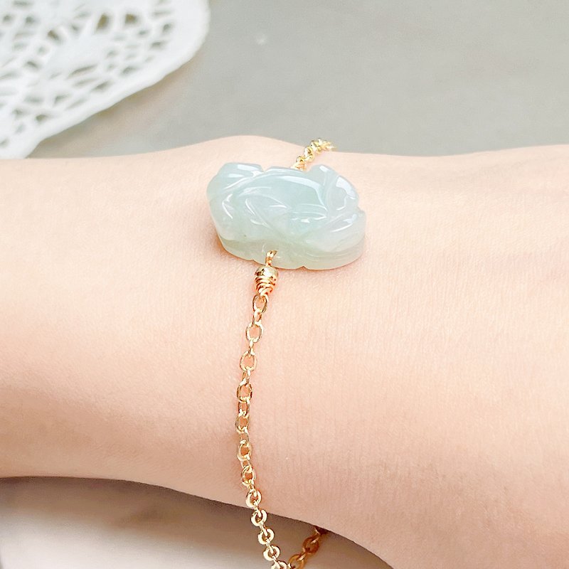 【Fortune Beast】Ice Jade Pixiu Bracelet 14K Gold Pack | Natural Burmese Jade Jade| - Bracelets - Jade Transparent