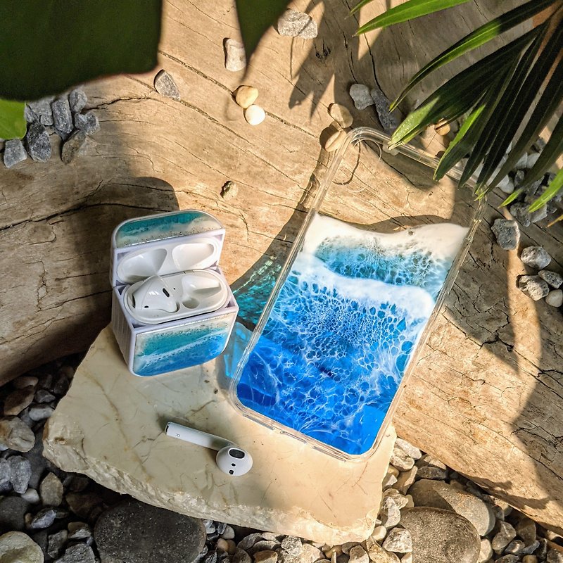 Listen to the seaside set|Ocean AirPods protective cover + mobile phone case| - Headphones & Earbuds Storage - Resin Blue