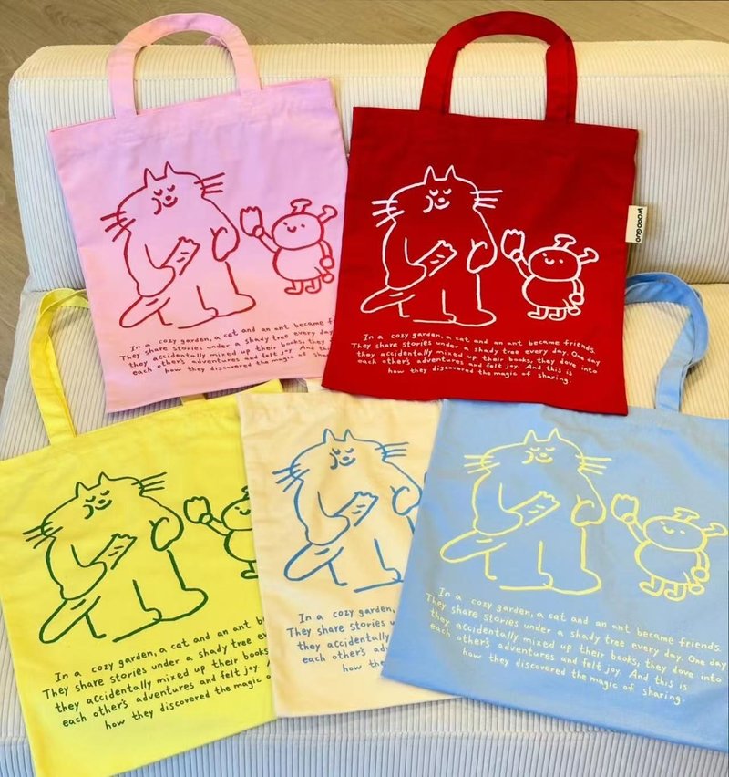 【WOOOGUO】貓咪朋友帆布袋 (5色) 法式帆布包 日常通勤托特包 - 側背包/斜背包 - 棉．麻 多色