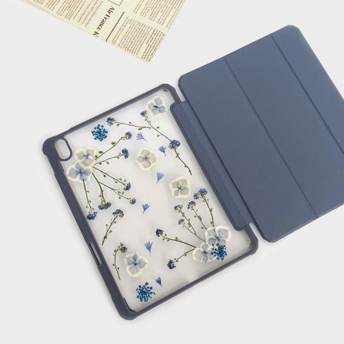 FeimeiPresents 藍色小花手工押花iPad殼 iPad Air 11寸13寸iPad Pro11寸13寸