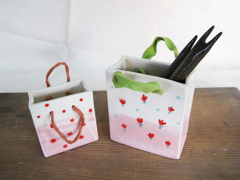 提袋造型水果叉盒 / 牙籤盒 - 筆筒/筆座 - 瓷 