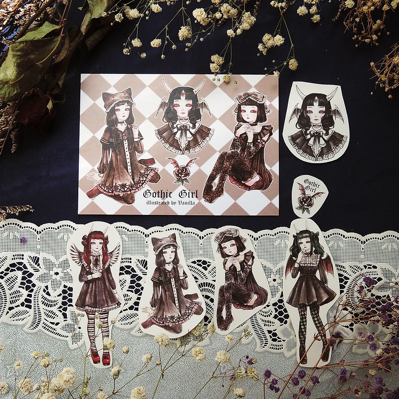 Goth girl sticker set - Stickers - Paper Black