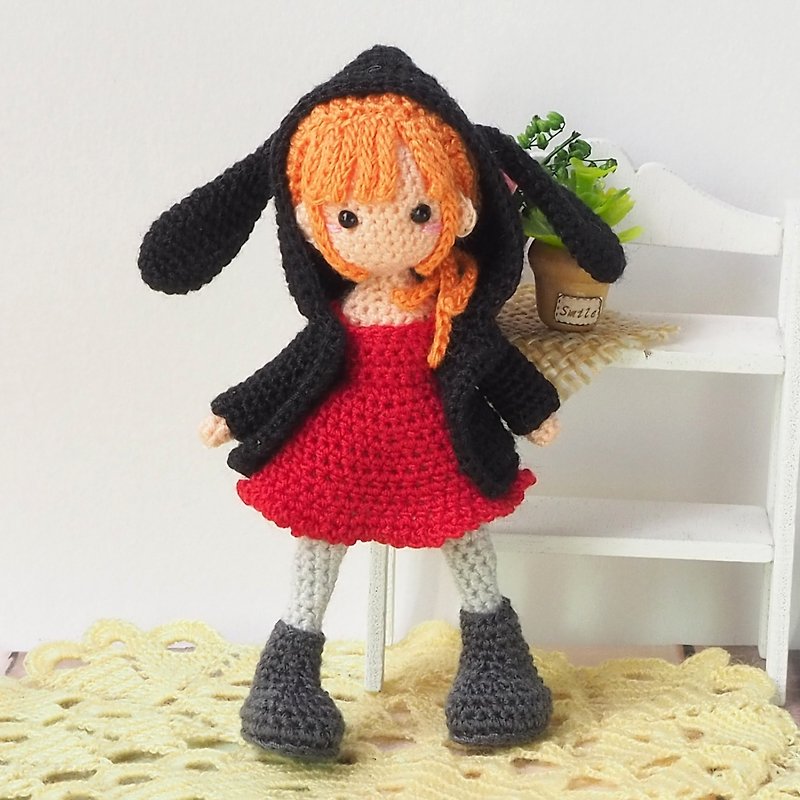 crochet doll/amigurumi/key chain/ black rabbit jacket【made-to-order】 - Stuffed Dolls & Figurines - Polyester Black