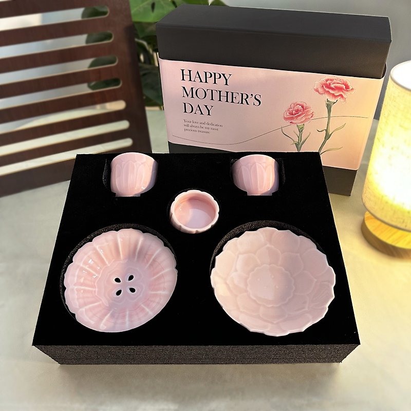 Customized gifts丨Pink tea set drain plate fruit plate gift box home practical gift box girl fresh - แก้วมัค/แก้วกาแฟ - ดินเผา 