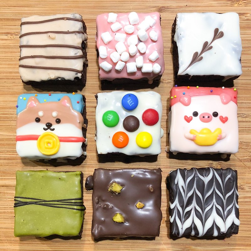 Shiba and Piggy Brownie Gift Set -9in - เค้กและของหวาน - อาหารสด หลากหลายสี
